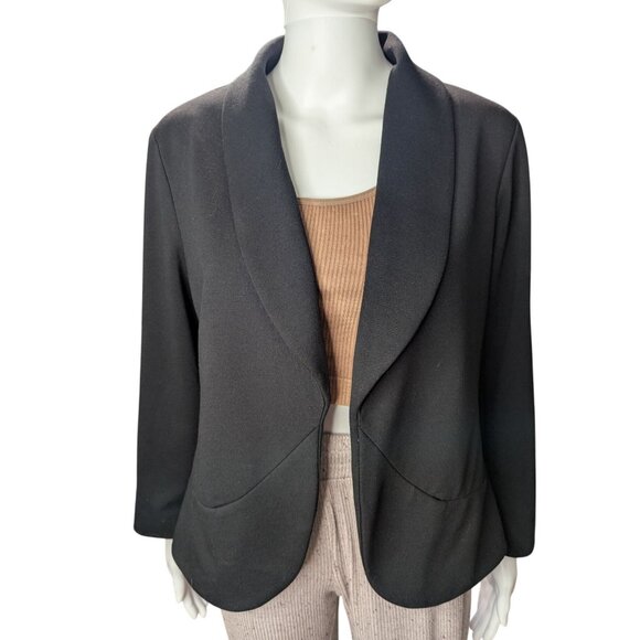 Black Open-Front Blazer Womens Sz 1/M Ponte Knit Office Casual Business Academia - Picture 4 of 9